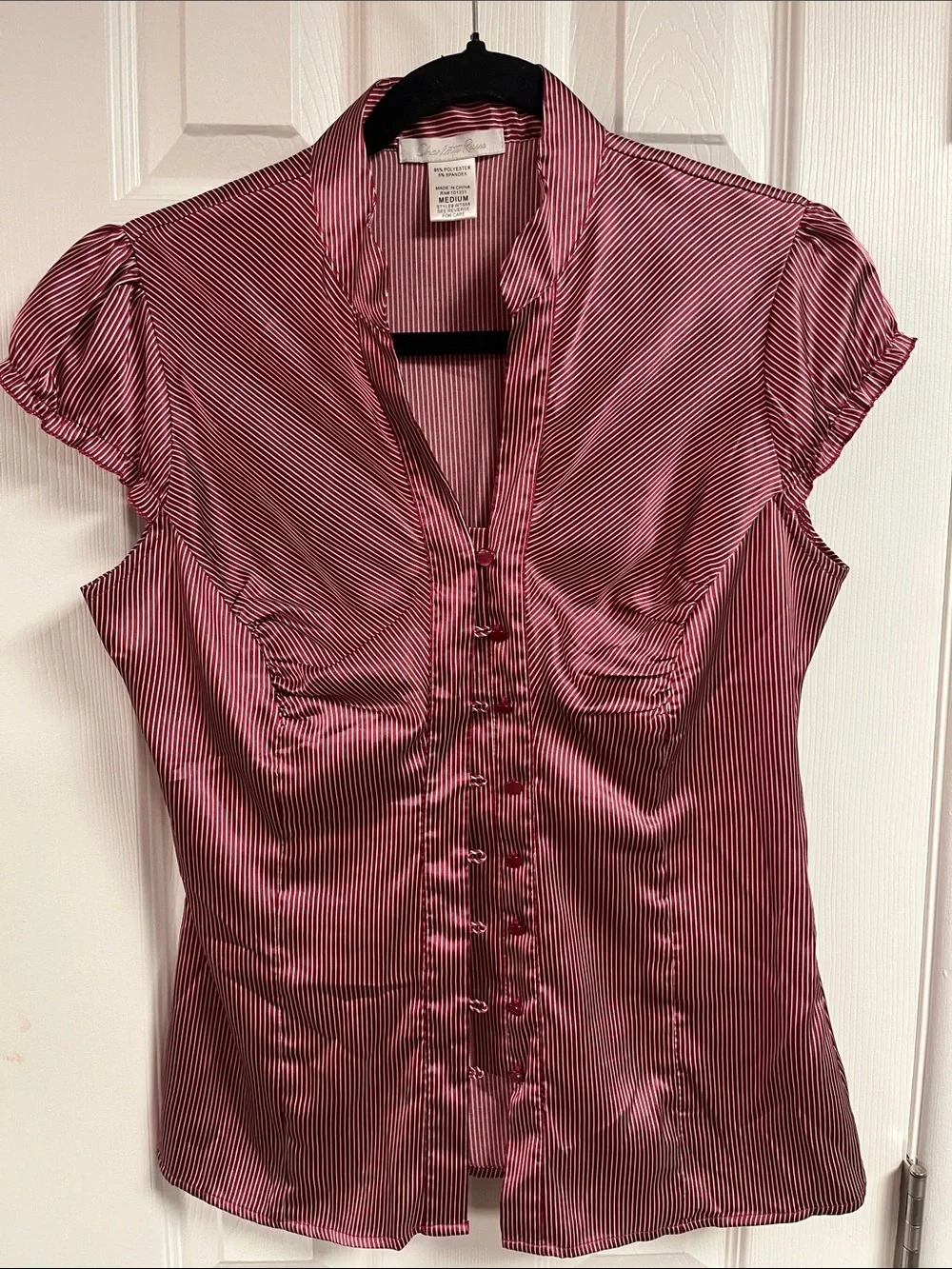Charlotte Russe Pink Striped Satin Button-Front Blouse